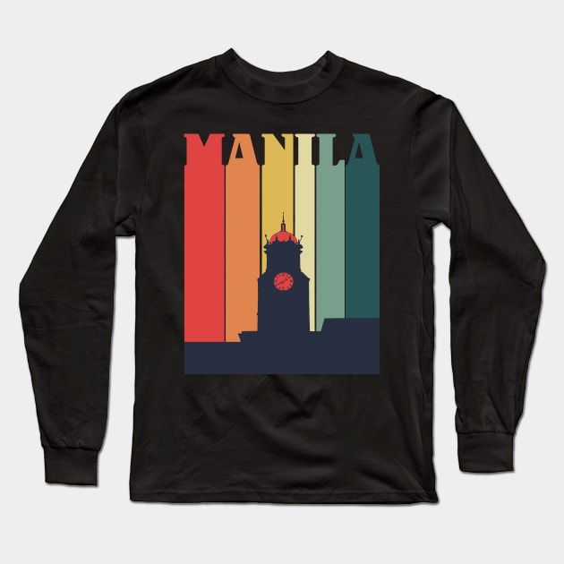 Manila City Hall Retro Rainbow Colors Long Sleeve T-Shirt by ebayson74@gmail.com